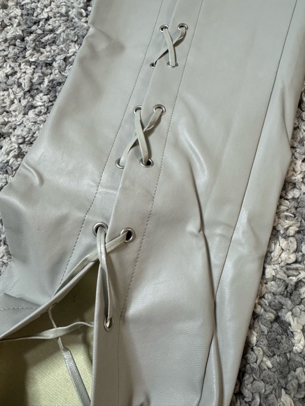 ASOS Design, Mens Light Gray Lace-Up Faux Leather Pants, US Size: 32x32 - Picture 5 of 9